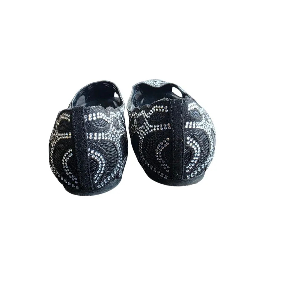 Title:Women's Black Rhinestone Pointed Toe Ballet Flats 8.5 Sparkly Slip-On